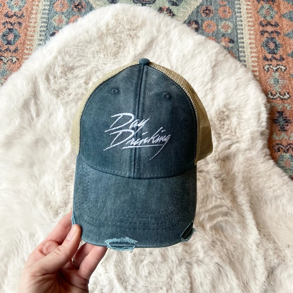 NEW Trucker hat Day Drinking distressed baseball cap women’s baseball mesh OSFM
